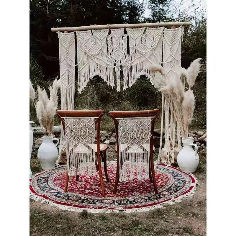 Afralia™ Cotton Macrame Wedding Backdrop Curtain with Tassel | Boho Wall Tapestry