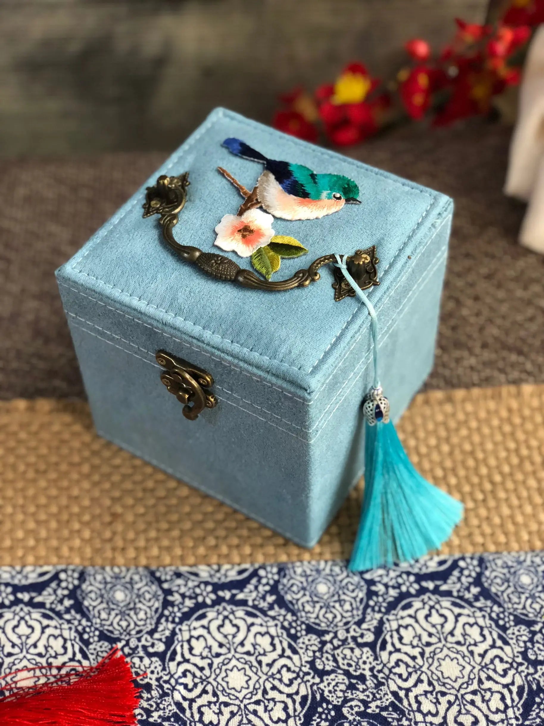 Afralia™ Three-Layer Floral Embroidery Jewelry Organizer & Makeup Box