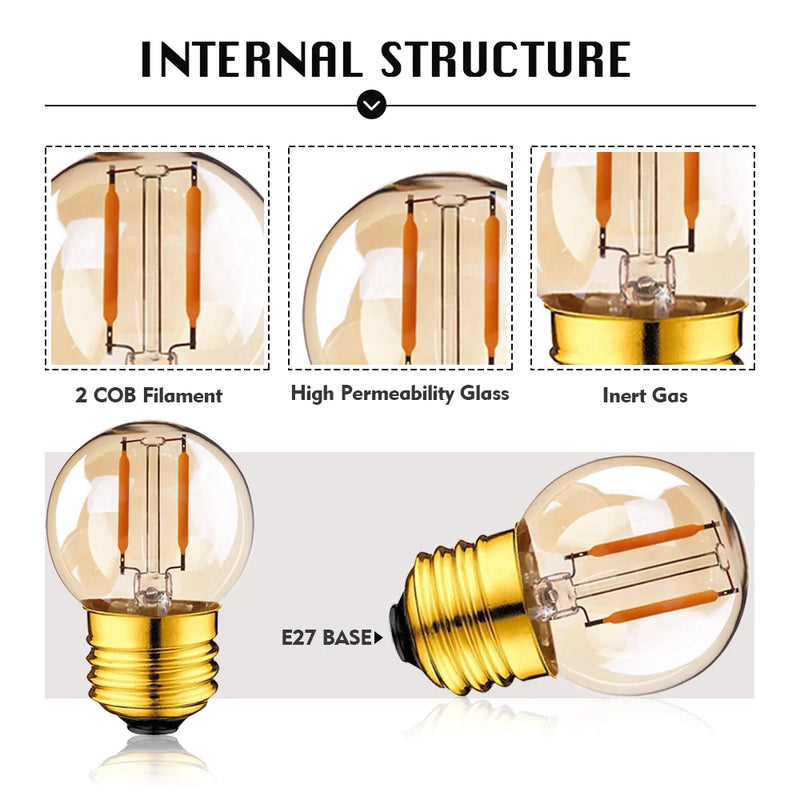 Afralia™ Amber Glass Vintage LED Bulb G40 1W E27 Base Warm White 2200K