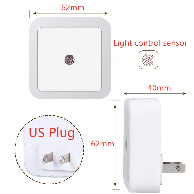 Afralia™ Square LED Night Light Sensor Control Mini Lamp for Bedroom Living Room