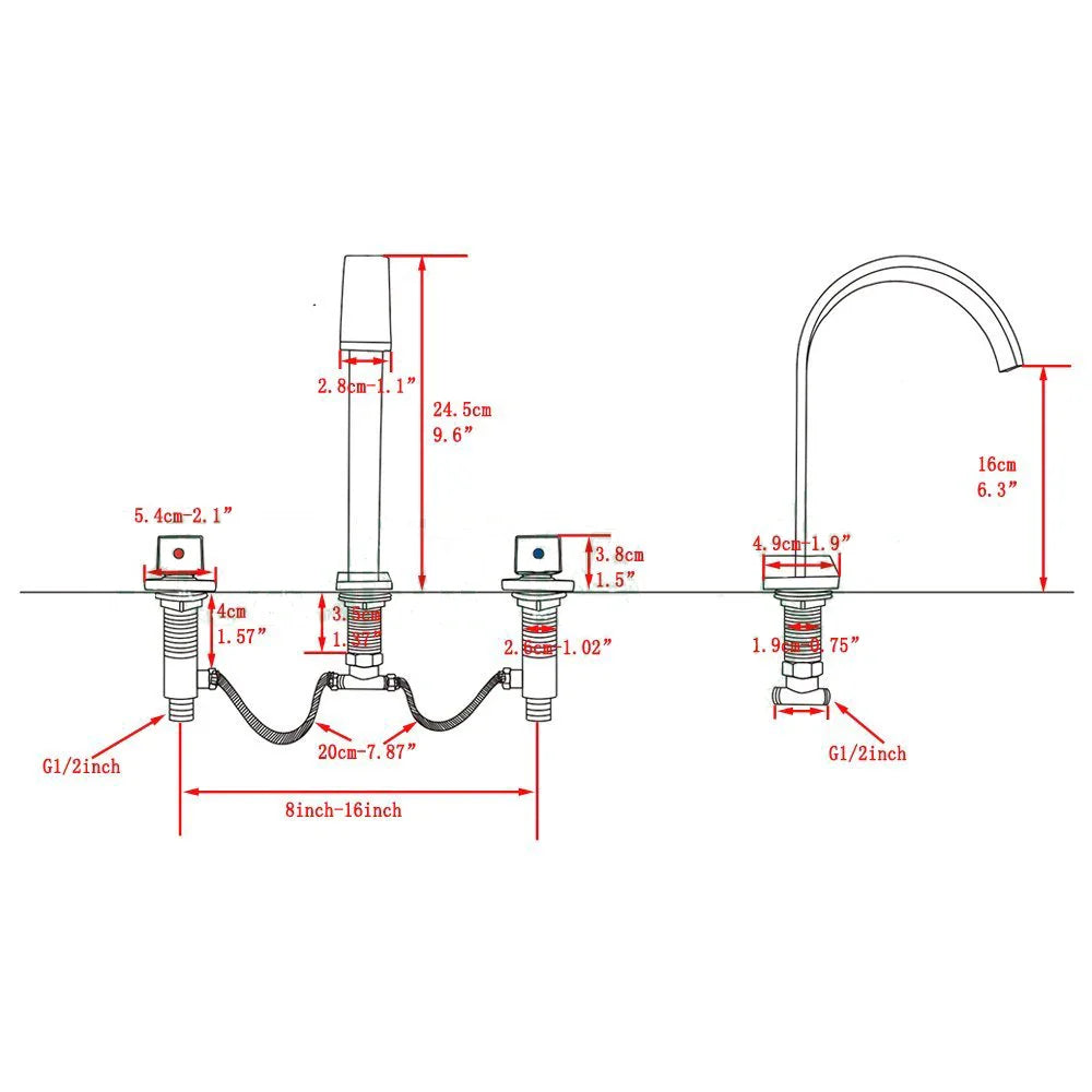 Afralia™ Square Brass Basin Faucets: Deck Mounted Double Handle Bathroom Sink Tap, Hot/Cold Water.