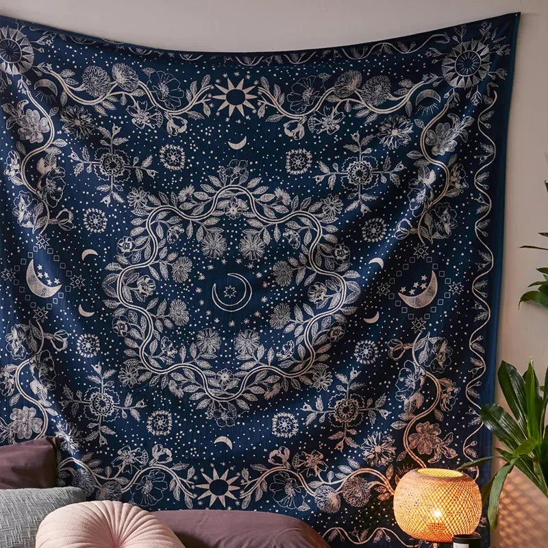 Afralia™ Celestial Floral Moon Phase Tapestry: Hippie Boho Room Decor & Wall Art