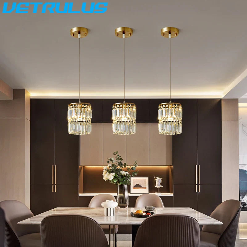 Afralia™ Crystal Copper LED Chandelier Pendant Light Modern Luxury Ceiling Lamp