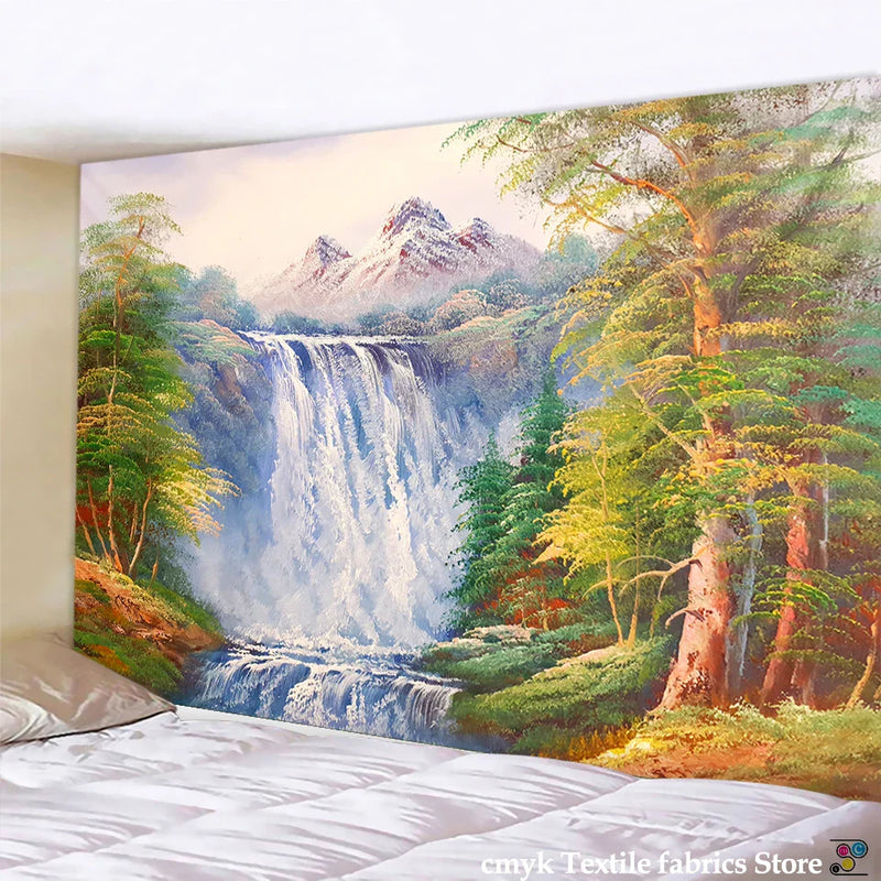 Forest Waterfall Tapestry Wall Hanging: Afralia™ Rainbow Landscape Table Mat Home Decor