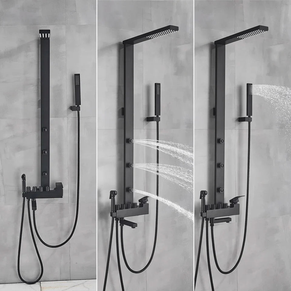 Afralia™ Matte Black Bathroom Luxury Shower Faucet Set for Wall Mount Bathtub Mixer