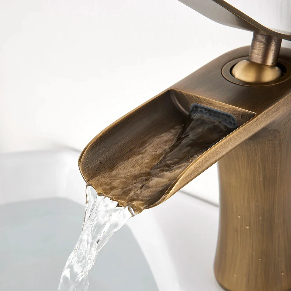 Afralia™ Waterfall Brass Bathroom Faucet Single Handle Basin Mixer Tap Silver Taps