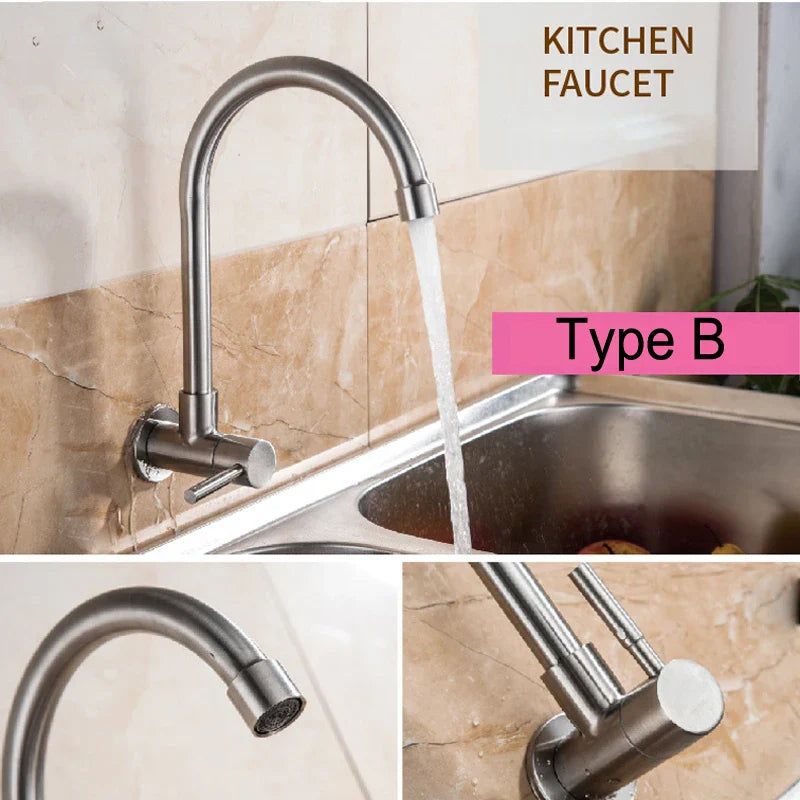 Afralia™ Stainless Steel Wall-Mount Kitchen Faucet - Rotatable Single Cold Water Tap