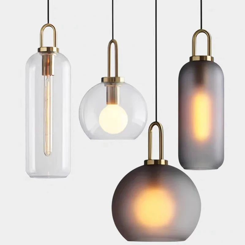 Afralia™ Retro Ball Pendant Light: Smoked Glass Lampshade, Scandinavian Kitchen Suspension Lamp