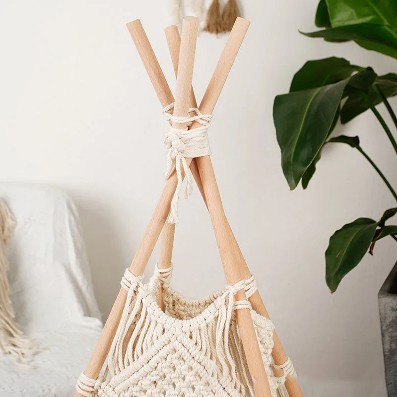 Afralia™ Macrame Kids Tent with Wooden Stick Holder for Boho Decor