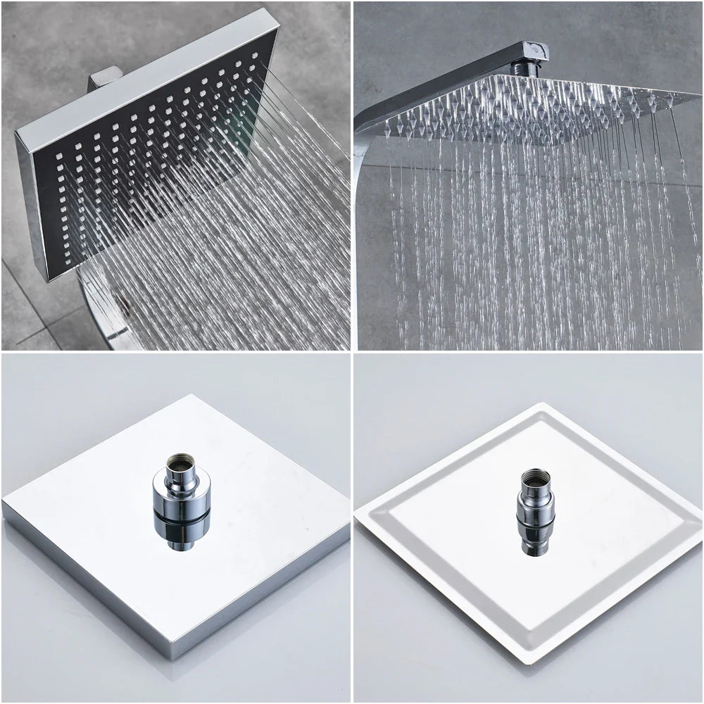 Afralia™ Chrome Shower Faucet Set Wall Rainfall Mixer System Towel Swivel Bathtub Tap