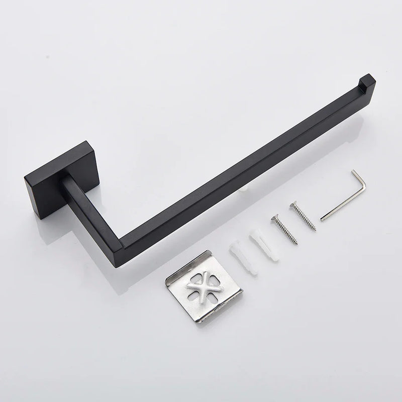 Afralia™ Black Bathroom Accessories Set: Robe Hook, Towel Rail, Shelf, Paper Holder