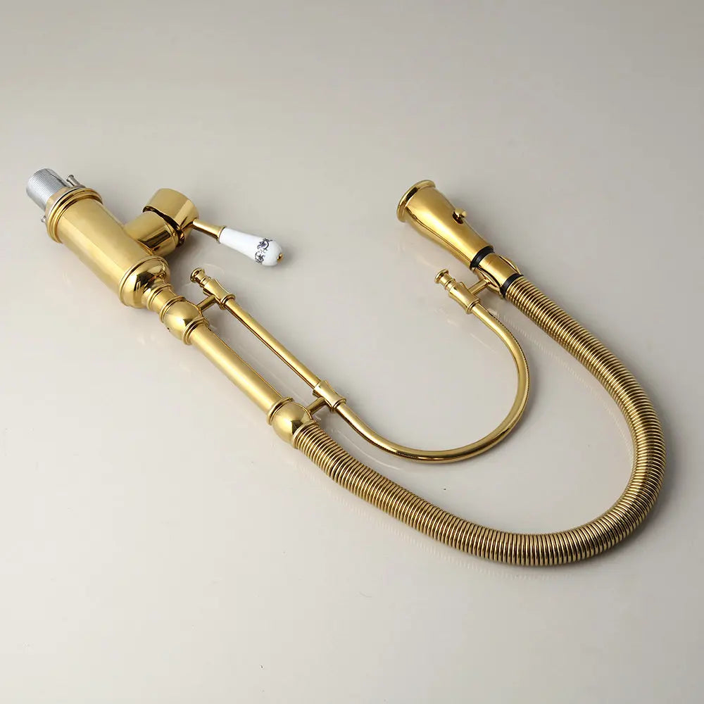 Afralia™ Golden Kitchen Faucet Vessel Sink Swivel Mixer Tap with Pull Down Spring