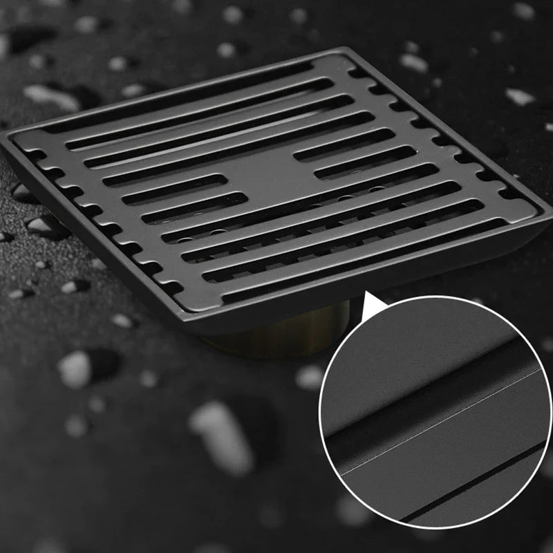 Afralia™ Matte Black Square Floor Drain 10*10cm - Bathroom & Shower Deodorant Waste Strainer