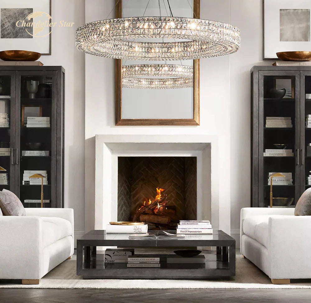 Afralia™ LED Halo Crystal Chandelier for Bedroom Living Dining Room Decor