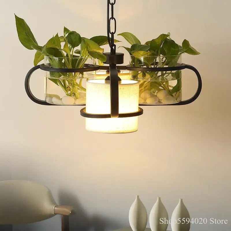 Afralia™ Modern Chinese Plant Pendant Light Black Industrial Hanging Lamp