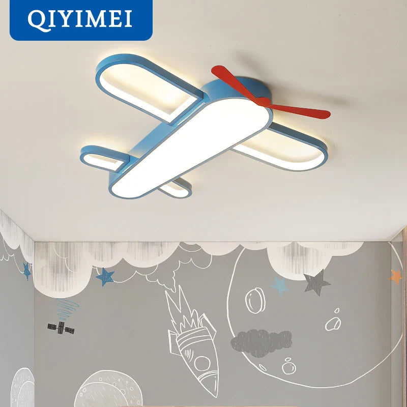 Afralia™ Blue Airplane LED Child Chandelier for Kids Room, Modern Bedroom Lighting Fixture