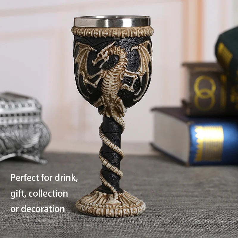 Afralia™ Dragon Skull Goblet: Gothic Resin Stainless Steel Wine Glass for Cocktail Bar Party