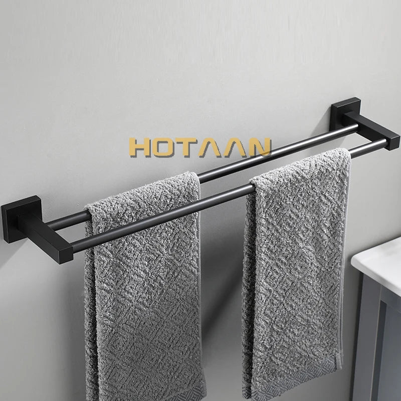 Afralia™ Matte Black Stainless Steel Double Towel Bar Towel Rail Towel Holder