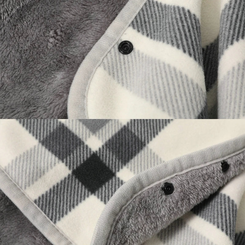 Afralia™ Plaid Fleece Buttoned Blanket - Cozy Winter Sofa & Bed Throw