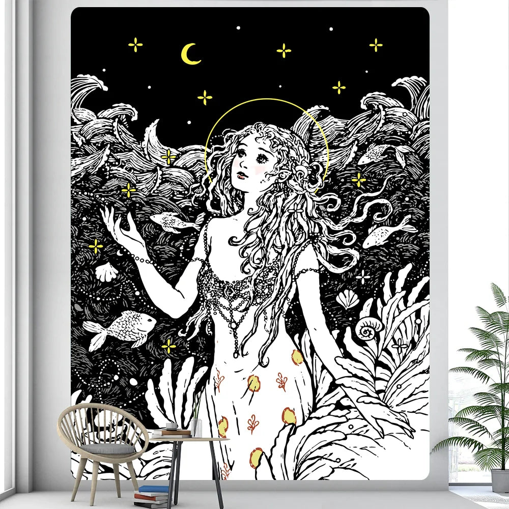 Afralia™ Boho Girl Tapestry: Hippie Yoga Mat, Sofa Blanket, Home Decor Art