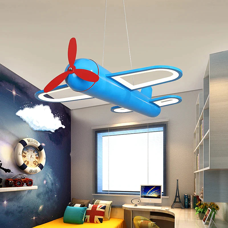 Afralia™ Cartoon Airplane Kids Room Chandelier - Creative Boys Bedroom Pendant Light