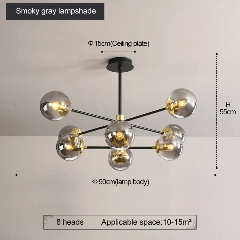 Afralia™ Glass Ball LED Chandelier: Retro Round Wrought Iron Indoor Lighting for Kitchen, Living Room, Farmhouse