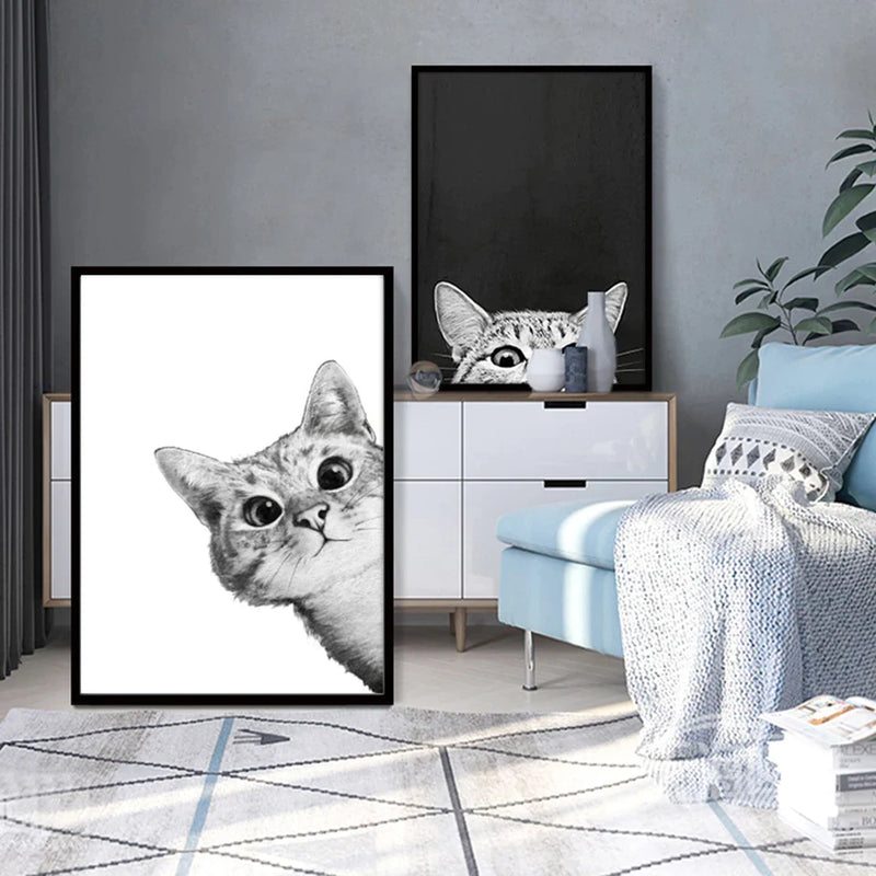 Nordic Cats Wall Art Set by Afralia™ - Stylish Black White Animal Posters for Home Decor