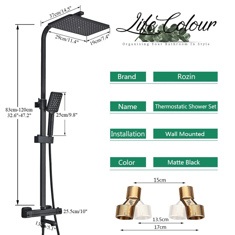 Afralia™ Matte Black Thermostatic Shower Faucet Set with Swivel Tub Spout