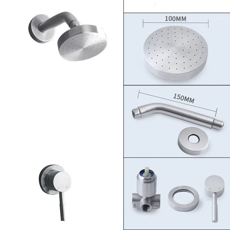 Afralia™ Brushed Gold Round Rainfall Shower Faucet Set, Wall Mounted Shower Mixer