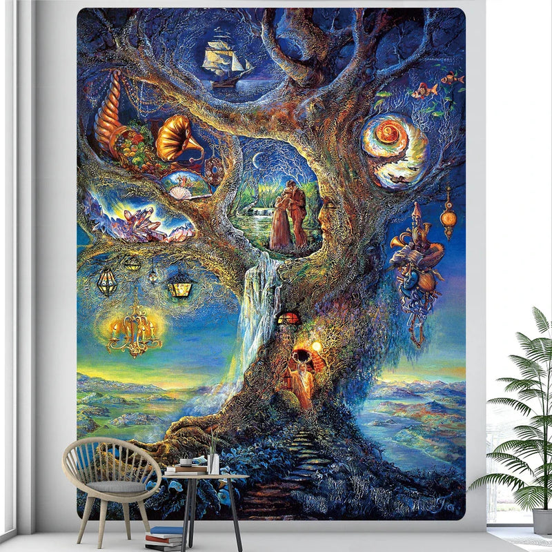 Afralia™ Psychedelic Moon Mushroom Butterfly Elf Tapestry Wall Hanging