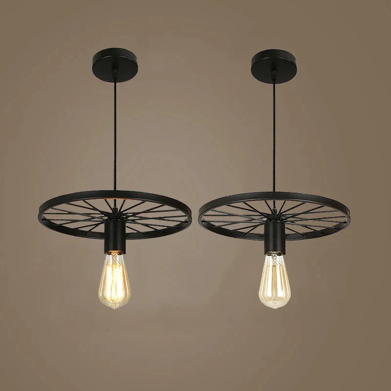 Afralia™ Iron Wheel Chandelier | Retro Loft Industrial Pendant Light for Dining Room