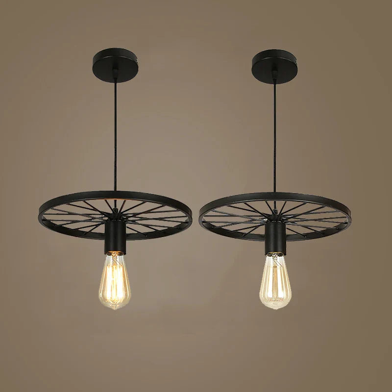 Afralia™ Industrial Iron Wheel Chandelier for Dining Room, Restaurant, and Cafe