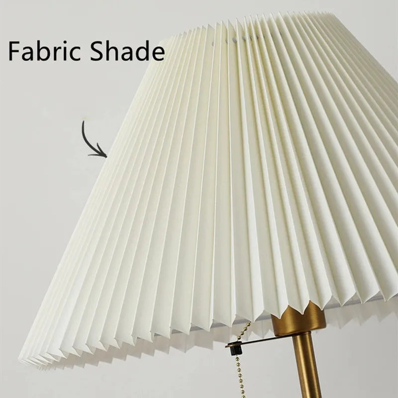 Afralia™ Pleated Wood Floor Lamp with White Fabric Shade