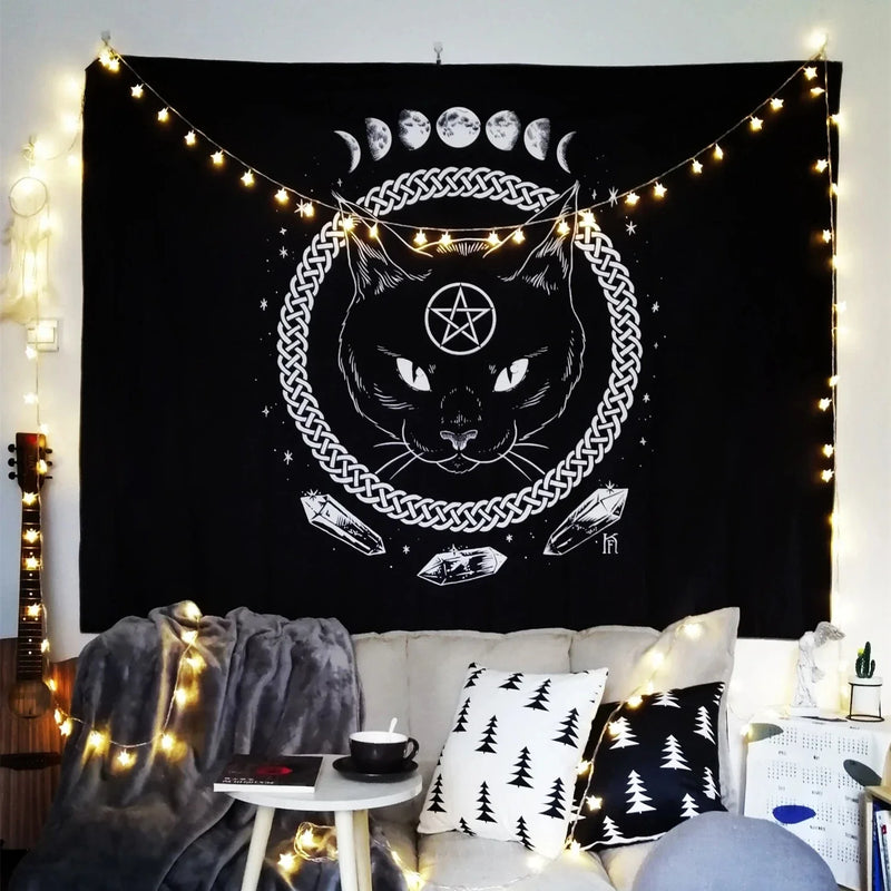 Afralia™ Cat Coven Mysterious Baphomet Occult Wall Tapestry Home Decor