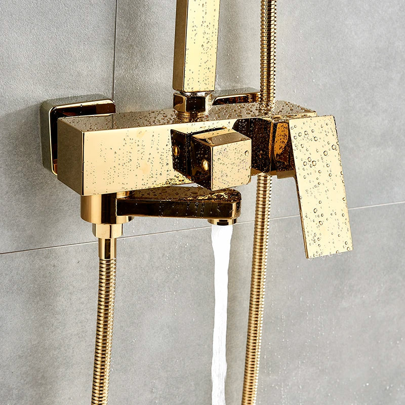 Afralia™ Copper Shower Set Faucet Wall Mounted Bathtub Shower Column 8" Rainfall Mixer