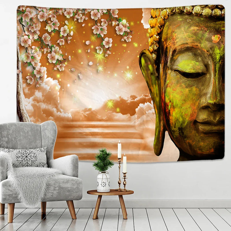 Afralia™ Sakura Mandala Buddhism Tapestry Wall Hanging for Home Decor and Living Room