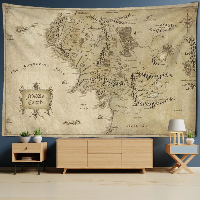 Afralia™ Antique Pirate Treasure Map Tapestry Wall Hanging Hippie Boho Decor