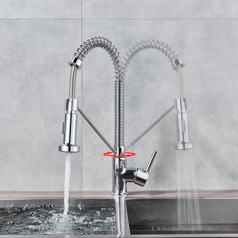 Afralia™ Chrome/Black Kitchen Faucet Pull Down - Single Handle 360° Rotation Mixer Tap