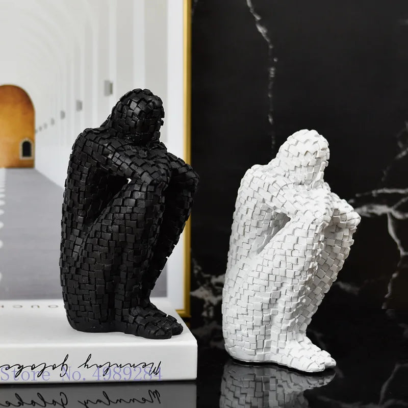 Afralia™ Golden Man Thinker Abstract Sculpture Statue for Home Decor