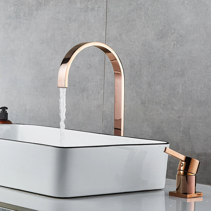 Afralia™ Rose Gold Basin Faucet with Long Pipe and 360° Rotation