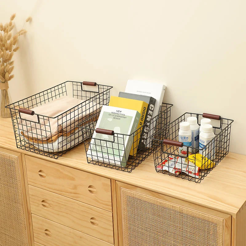 Afralia™ Rectangular Iron Storage Basket: Nordic Style Organizer for Kitchen and Bathroom