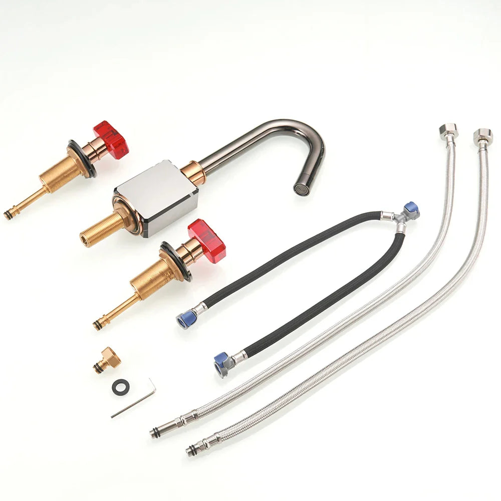 Afralia™ Gray Brass Basin Faucets, Deck Mounted Double Handle Bathroom Sink Tap