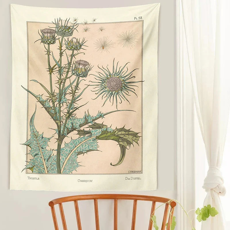 Afralia™ Wildflower Wall Hanging: Vintage Botanical Tapestry - Nasturtium Thistle Retro Design