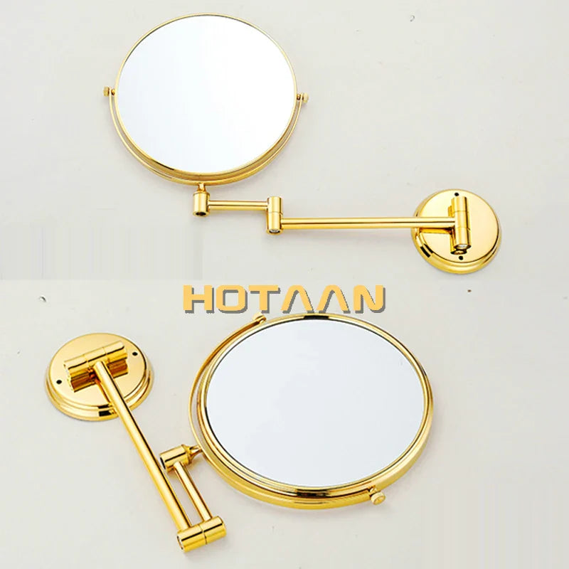 Afralia™ Gold Brass Wall Mounted Double Cosmetic Mirror 8 Inch, 1:1 and 1:3 Magnification