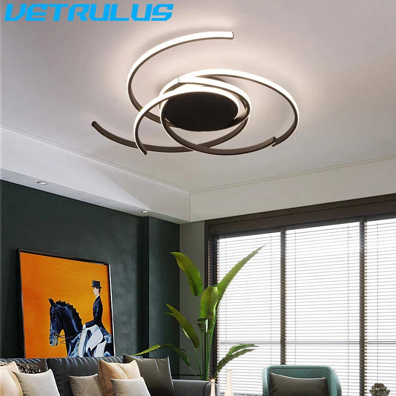 Afralia™ Curved Branch LED Ceiling Lamp: Modern Nordic Design for Bedroom, Dining, Kitchen.