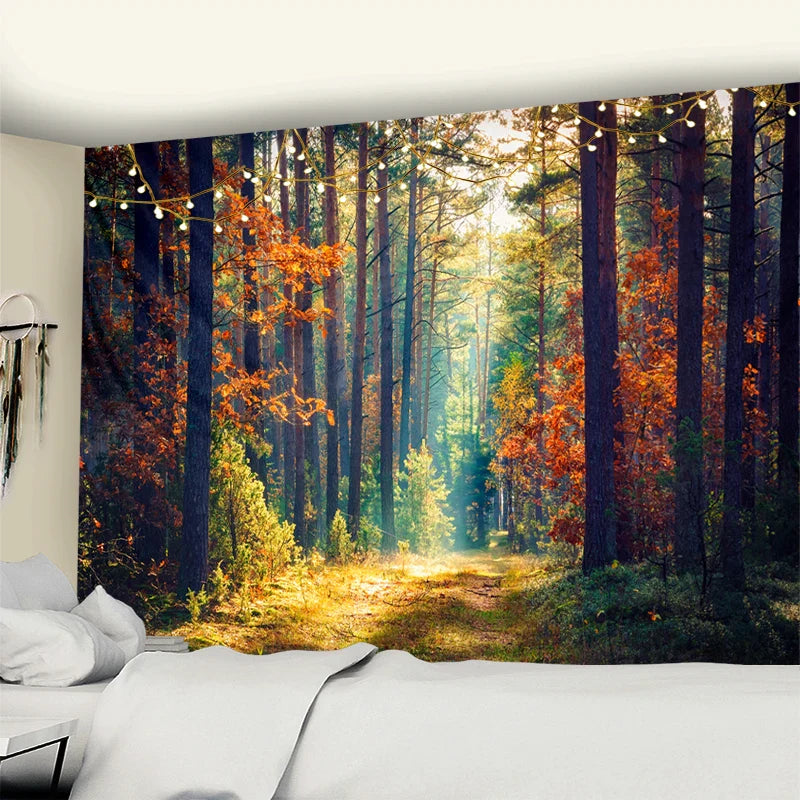 Afralia™ Sunlit Forest Tapestry Wall Hanging, Bohemian Home Decor & Bedspread