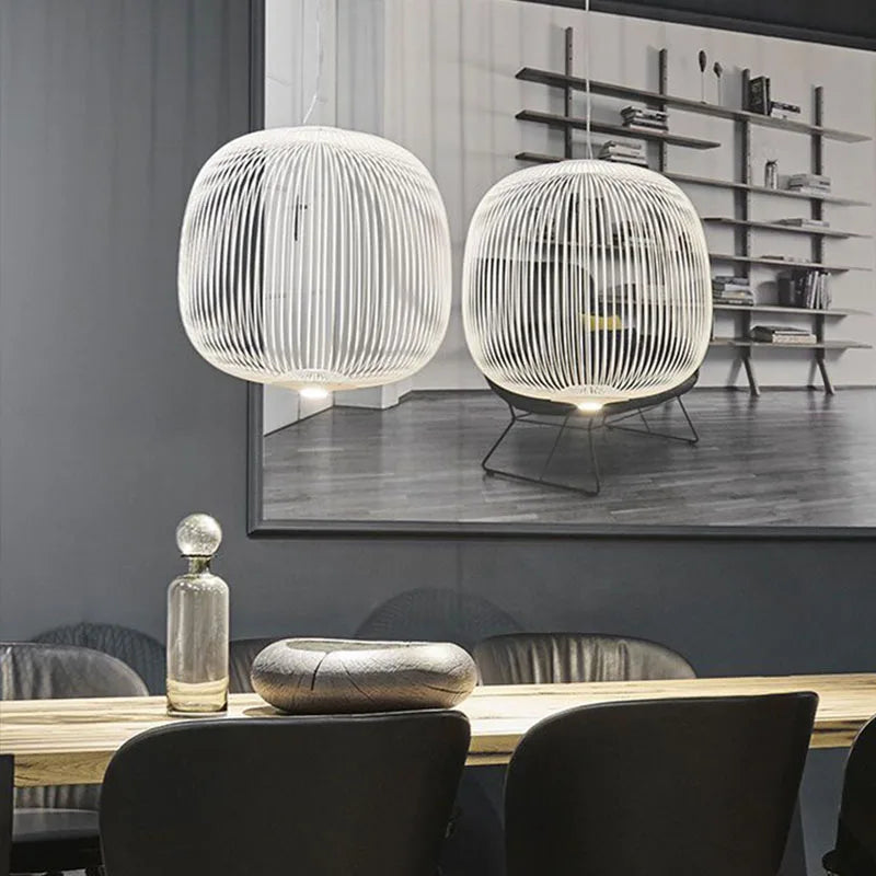 Afralia™ Spokes Pendant Lamp: Modern Bird Cage LED Light Fixture for Kitchen, Dining Room