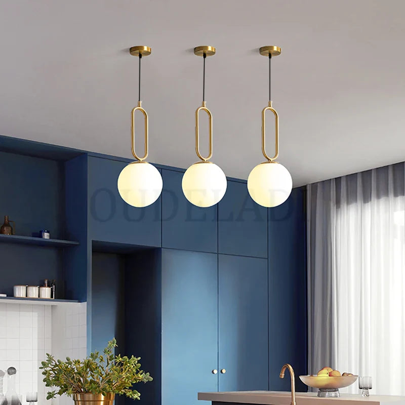 Afralia™ Nordic Glass Ball Brass Pendant Lamp for Modern Living Spaces
