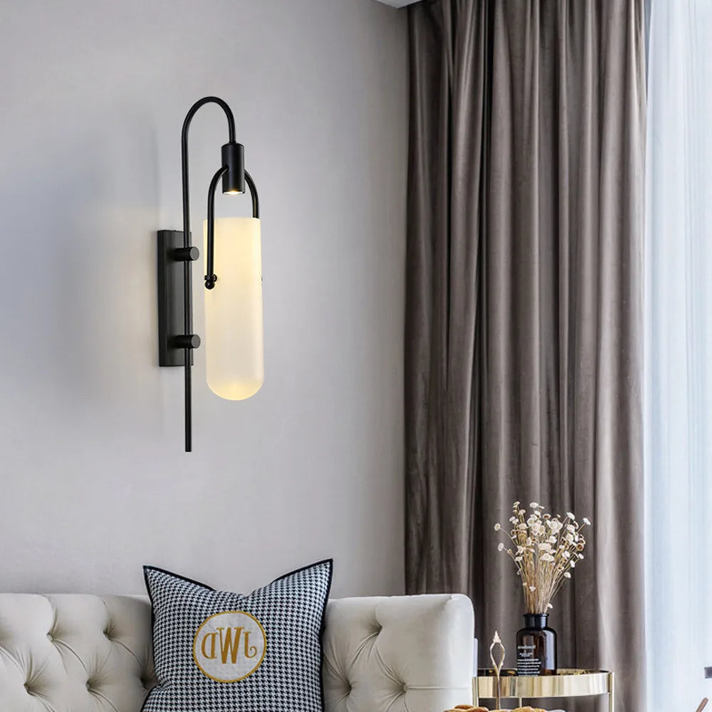 Afralia™ Modern Gold/Black Glass Wall Sconce LED Bedroom Wall Lamp Surface Mount