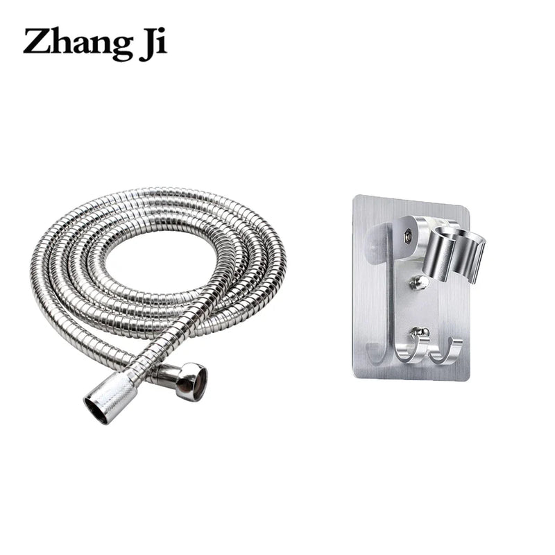 Afralia™ Chrome Shower Head Hose Holder Set with No Drill Bracket - 2 Meter Pipe